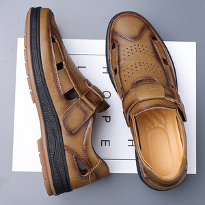 รองเท้าแตะลำลองผู้ชายแบบสวมหน้าร้อน ระบายอากาศได้ดี หนังแท้ ปิดด้วยเวลโคร พื้นยาง ไซส์ 47 48 รองเท้าสไตล์ Dad Shoes - Product Image 3