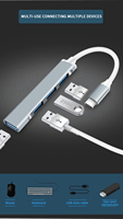 Hub USB 2.0 USB 3.0 Type C 4 en 1, adaptateur multi-splitter 4 ports haute vitesse OTG, aluminium externe