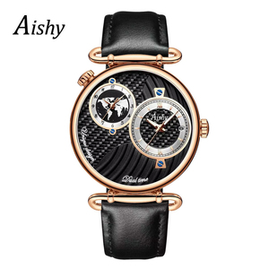 Reloj de Cuarzo con Logotipo Personalizado, Marca de Lujo, Correa de Acero Inoxidable y Cuero, Reloj de Pulsera para Hombre con Doble Zona Horaria - Product Image 6