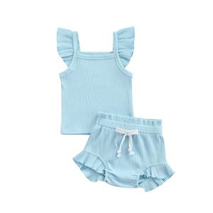 Nouveautés 2022 : Ensembles de vêtements d'été pour bébé, deux pièces côtelées 100 % coton respirant et à séchage rapide, ensemble d'anniversaire pour bébé fille - Product Image 5
