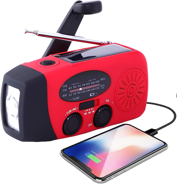 Solar Emergency Portable Weather Radio Hand Crank AM/FM/NOAA Internet Function 1500-2000mAh Rechargeable Battery Power Bank