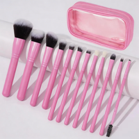 Ensemble de 18 pinceaux cosmétiques en fibres synthétiques avec manche en bois rose pour les maquilleurs, outils de maquillage pour le visage et les yeux avec sac cosmétique