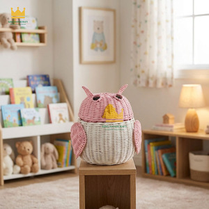 Handmade Rattan Cute Owl Shaped <b>Basket</b> Eco-Friendly Wicker <b>Storage</b> Organizer for Kids Room Decor <b>Toy</b> <b>Storage</b> - Product Image 5