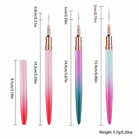 Lot de 3 pinceaux à ongles personnalisables avec logo, en nylon flexible à pointe fine, virole or rose, pour le nail art et la peinture au gel