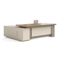 Bureau de direction moderne en bois et cuir, en forme de L, pour PDG, avec chaise de bureau de luxe
