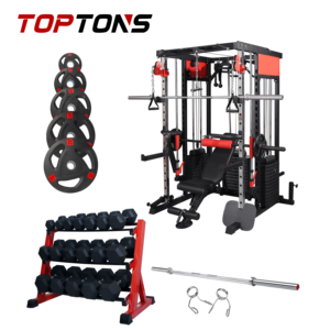 TOPTONS Máquina Smith Multigimnasio al por mayor, Kit de Entrenamiento Completo <span class=keywords><strong>con</strong></span> Banco, Mancuernas y Soporte de Almacenamiento, Discos de Pesas y <span class=keywords><strong>Barra</strong></span> de Pesas - Product Image 1