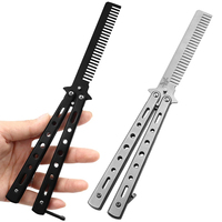 Peigne Pliable En Acier Inoxydable Pratique Formation Papillon Couteau Peigne Barbe Moustache Brosse Salon De Coiffure Outil De Coiffure