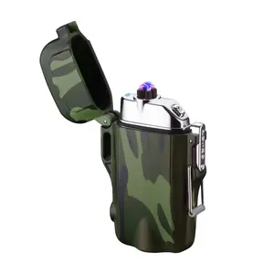 Outdoor Camouflage Waterdichte Dubbele Boog Puls Aansteker Elektrische Plasma Winddichte Sigarettenaansteker Usb Opladen Elektrische Aansteker