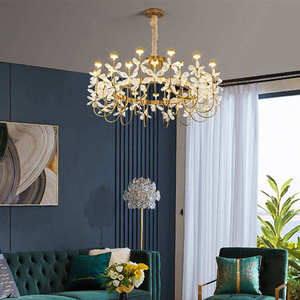 Lustre romantique en cristal rond doré à LED pour chambre à coucher, luminaire suspendu pour salon - Product Image 1