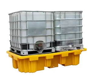 Containment For Chemical Oil Storage HDPE High Quality Yellow Twin Ibc Outdoor 2 Ramp Bund Spill Pallet With Factory Price