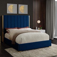Cadre de lit matelassé en velours, literie en métal doré poli et au design moderne, plateforme grande taille, king size