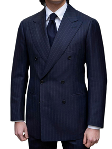Completo Formale <span class=keywords><strong>Blu</strong></span> a Righe di Alta Qualità, Traspirante, Taglie Forti, Elasticizzato, <span class=keywords><strong>Doppiopetto</strong></span> con Risvolto a Punta, Pantaloni con Pieghe e Polsini 2 - Product Image 1