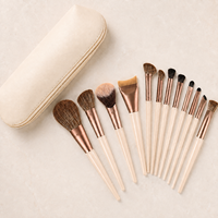 Ensemble de 12 pinceaux cosmétiques portables pour le visage, pour poudre, fond de teint, blush, contour, crayon à sourcils, trousse de maquillage, poils synthétiques