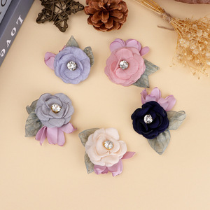 Yupu Fabric Camellia <b>Flower</b> 6cm Flat Back With Rhinestone For Hair Shoes Hats Clothing Accessories - Product Image 2