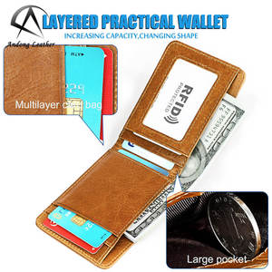 Portefeuille court en cuir véritable RFID Andong pour homme, mini porte-monnaie pour femme, porte-cartes de crédit pour homme, petite bourse pour homme - Product Image 2