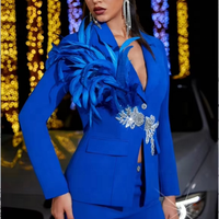 D&M Costume d'Affaires de Haute Qualité, Veste Manteau Décoration Plumes, Tenue de Travail Professionnelle pour Femme, Ensemble de Deux Pièces Veste et Pantalon Formal