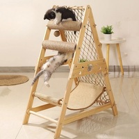 Arbre à chat pliable en bois massif de 85 cm avec corde en sisal, structure d'escalade, centre d'activités intérieur pour chatons avec hamac et griffoir