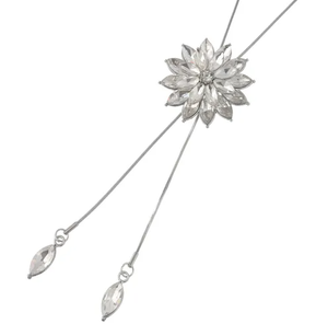 Collier Lariat Fleur de Cristal, Collier Long Ajustable Plaqué Argent pour Femme - Product Image 2