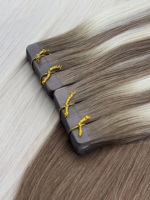 Extensions de cheveux humains naturels 100% vierges Remy russes, extensions adhésives ombrées, extensions de cheveux naturels