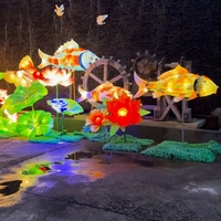 Lanterne de Nouvel An Traditionnelle Chinoise à Plusieurs Couleurs, Grande Lanterne en Forme de Poisson et de Fleur de Lotus, Lumières LED, Décoration de Festival