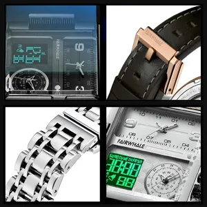 <span class=keywords><strong>Reloj</strong></span> <span class=keywords><strong>de</strong></span> Cuarzo para Hombre Mark Fairwhale, Esfera Cuadrada y Redonda Combinadas, <span class=keywords><strong>Tres</strong></span> Zonas Horarias, Caja <span class=keywords><strong>de</strong></span> Acero <span class=keywords><strong>de</strong></span> 50 mm, Correa <span class=keywords><strong>de</strong></span> Cuero, <span class=keywords><strong>Reloj</strong></span> Deportivo <span class=keywords><strong>de</strong></span> Pulsera - Product Image 4