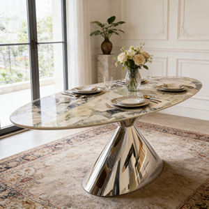 Tavolo da Pranzo di Lusso di Alta Gamma con Piano in Marmo e Base Riflettente per Casa Moderna - Product Image 5
