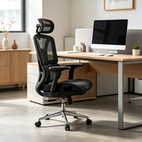 Fauteuil de bureau ergonomique moderne en tissu noir avec base inclinable douce, fauteuil pivotant et appui-tête