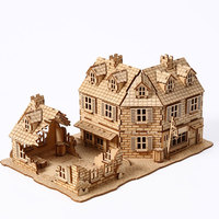 Vente en gros de puzzles 3D en bois, ruines de maison de village européen, modèle de construction de diorama à assembler soi-même