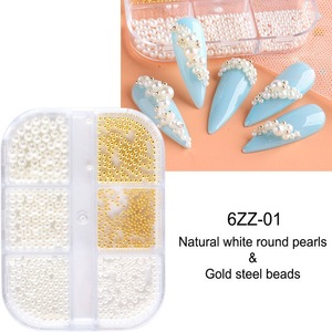 Perles à ongles 3D demi-rondes à 6 grilles, strass à dos plat, décorations en verre diamant, plastique, pour la création de nail art DIY - Product Image 5