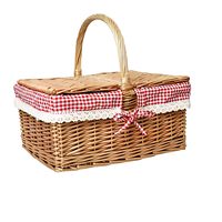 Panier de pique-nique rectangulaire en osier tressé avec couvercle et poignées, écoresponsable, pour le camping en extérieur, échantillon disponible
