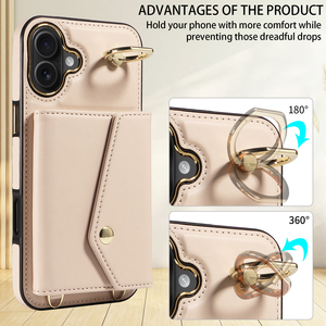 Funda cruzada tipo acordeón para <span class=keywords><strong>iPhone</strong></span> 16 Plus, con <span class=keywords><strong>7</strong></span> ranuras para tarjetas, bloqueo RFID, soporte de anillo a prueba de golpes, protección 360 - Product Image 4