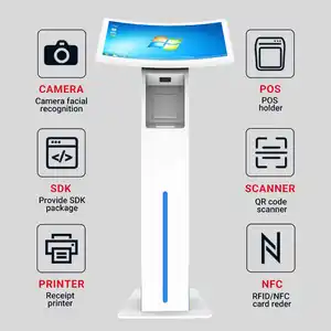 Custom Ordering Machine 23.6'' Curved Screen Facial Camera Pos Stand Cash/cashless Payment Self Ordering Kiosk For Bank Hall