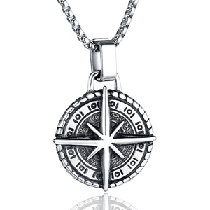 Collier pendentif rond en acier inoxydable de style cool, avec boussole étoile polaire, médaille, pendentif pirate <span class=keywords><strong>viking</strong></span> - Product Image 6