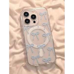 Funda magnética para teléfono Blue Bow para iPhone 15 Pro Max, transparente, de PMMA, con diseño en relieve, para mujer. - Product Image 2