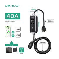 Chargeur EV portable rapide Ovrod 40A Niveau 2 Type 1 avec programmation de charge, écran LCD, pour intérieur et extérieur