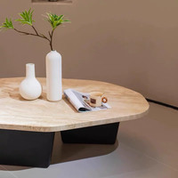 Table basse asymétrique Wabi Sabi, surface en pierre naturelle de luxe, base à trois blocs, table de salon pour la maison
