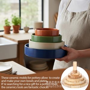 Ensemble de moules en céramique et bois pour la fabrication de poteries, avec couleur bois naturel, bois massif, artisanat fait main, objet de collection - Product Image 3