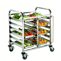 Chariot de transport pour légumes et fruits, chariot de cuisine à 12 bacs, chariot mobile pour boulangerie, chariot à roulettes pour aliments