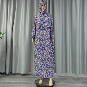 Nuovissimo Abito Musulmano in Cotone con Hijab e Sciarpa, Veste Dubai <span class=keywords><strong>Turchia</strong></span>, <span class=keywords><strong>Abbigliamento</strong></span> da Preghiera, Abito Ampio Floreale per <span class=keywords><strong>Donne</strong></span> del Medio Oriente e Africa - Product Image 2