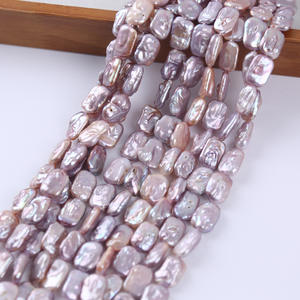 Cadena de Perlas Cultivadas de Agua Dulce Naturales de Estilo Barroco, 11-13 mm, Bloque Rectangular Blanco-Rosa para Hacer Collares y Pulseras - Product Image 1