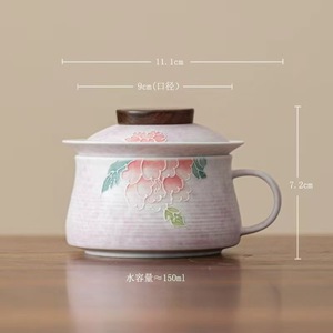 แก้วกาแฟเซรามิคลายดอกโบตั๋นเพ้นท์มือ พร้อมฝาปิด 150 มล. สำหรับชาหรือกาแฟ ใช้ในบ้าน - Product Image 1