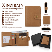 Portefeuille homme Xinzirain personnalisé en cuir vintage avec blocage RFID, plusieurs emplacements pour cartes, fenêtre d'identification, poche à monnaie zippée et fermeture à bouton-pression