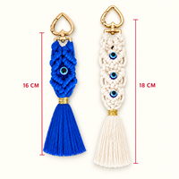 Porte-clés en macramé bohème en coton avec des perles œil porte-bonheur, des fermoirs en forme de cœur et cinq styles de couleurs