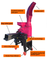 2 en 1 Combiné Bétail Fourrage Ensilage Paille Coupeur Herbe Chopper Broyeur Coupe-paille Machine Alimentation animale Ferme 2000 kg/h