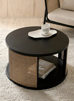 ATUNUS Table centrale ronde en bois massif japonais Table basse en rotin pour thé Maison Salon Art Design