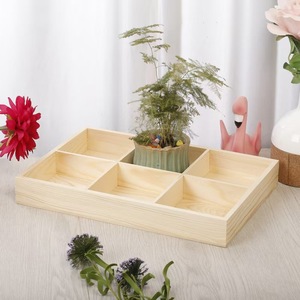 Modern Minimalist Wooden <b>Storage</b> <b>Tray</b> Rectangle 2-3 Compartments Multifunction Home Desktop Organizer Unfinished Solid Wood - Product Image 4