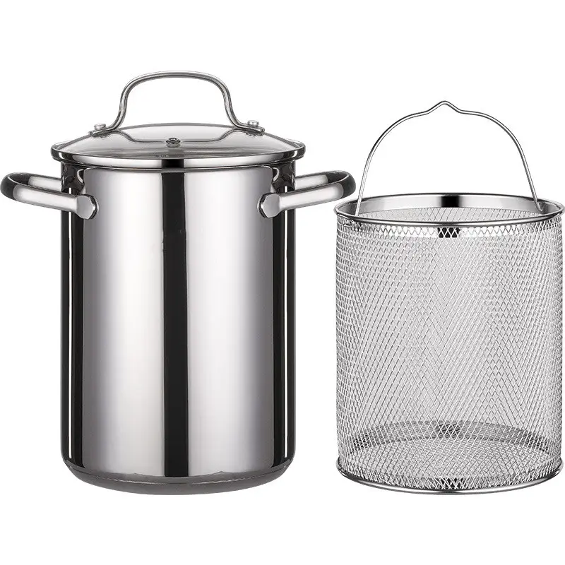 304 Stainless Steel Deep Frying Pot with Lid Multipurpose Fryer Pan Kitchen Cookware Pot Handles Large Capacity Soup Pot