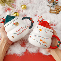 Vente en gros de nouvelles tasses en céramique de Noël tasses de Noël avec couverture dessin animé mignon cadeau de Noël