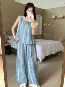 Pyjama pantalon ensemble deux pièces ensemble vêtements pour femmes <span class=keywords><strong>Homewear</strong></span> été corée confort décontracté mode respirant coupe ample <span class=keywords><strong>grande</strong></span> <span class=keywords><strong>taille</strong></span> - Product Image 6