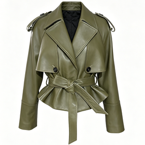 Blazer en cuir de haute qualité, <span class=keywords><strong>veste</strong></span> en cuir d'agneau véritable, <span class=keywords><strong>veste</strong></span> en cuir souple pour femmes, <span class=keywords><strong>veste</strong></span> verte - Product Image 5
